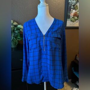 Express Royal Blue Grid Blouse
